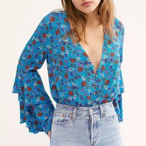 NWT- Free People Blue Floral Bodysuit